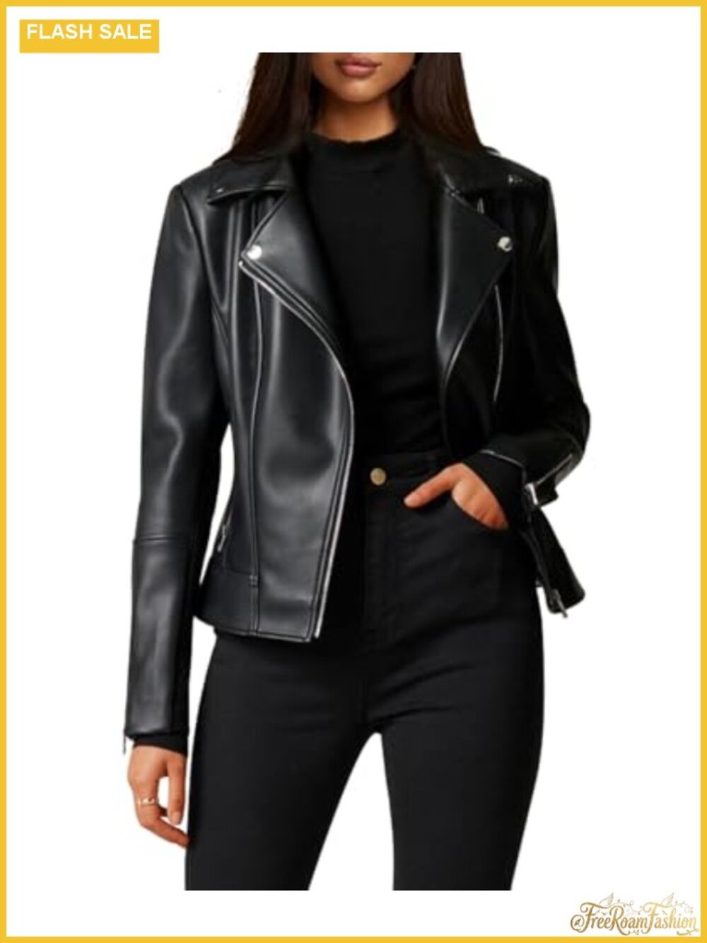 Buttery Soft Faux Leather Moto Jacket Stretchy Sleeve Slim Fit Biker Coat